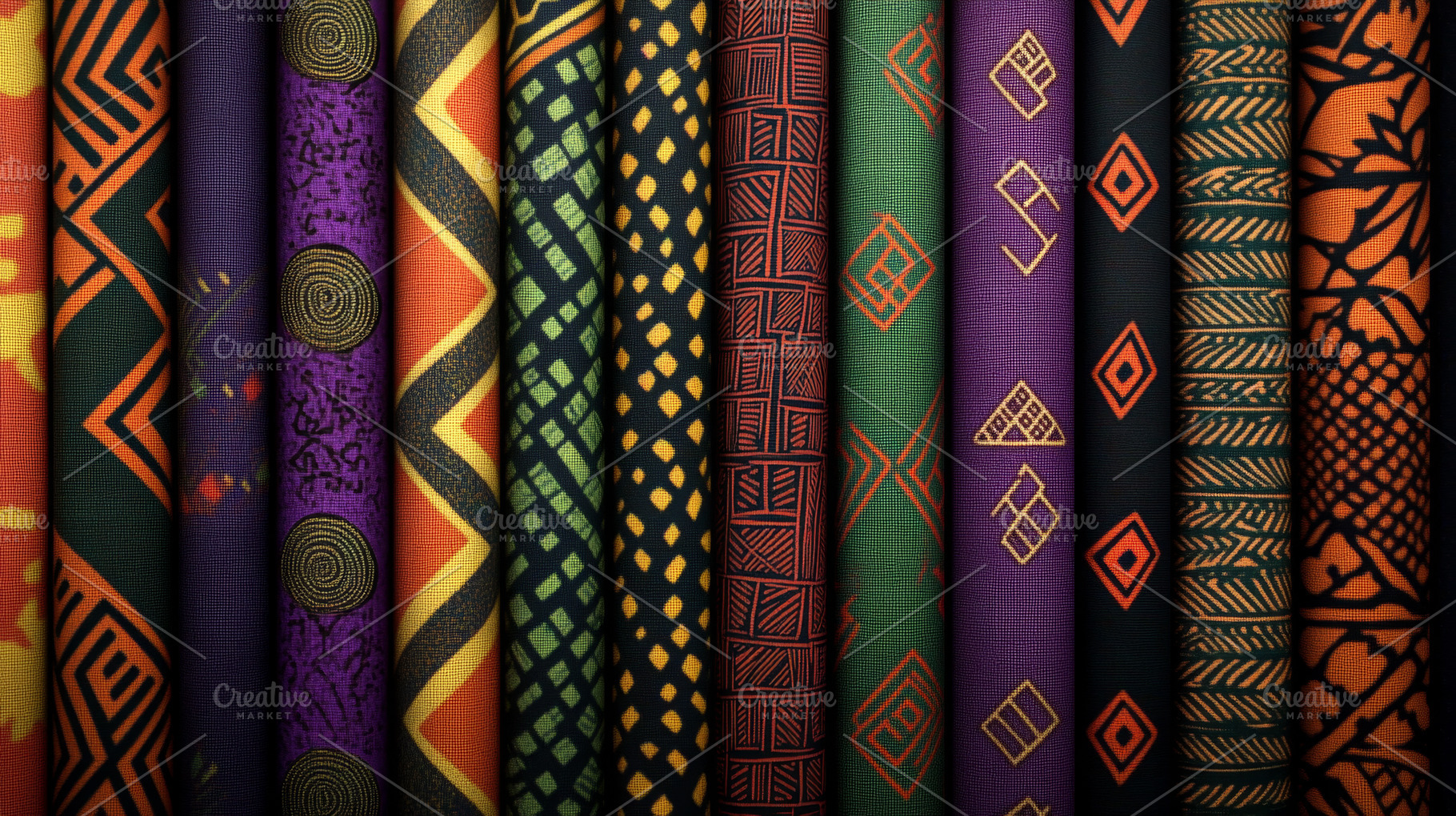 Colorful Patterned Fabrics with Bold Geometric and Tribal Design, an Abstract Photo by Natalia Klenova's Shop