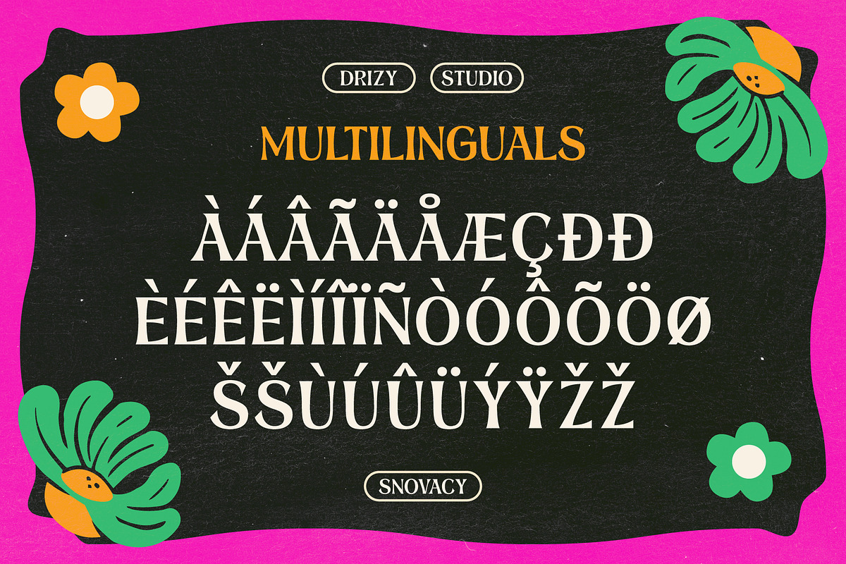 Snovacy - Psychedelic Display Font, a Sans Serif Font by Drizy (Photo 6 of 10)