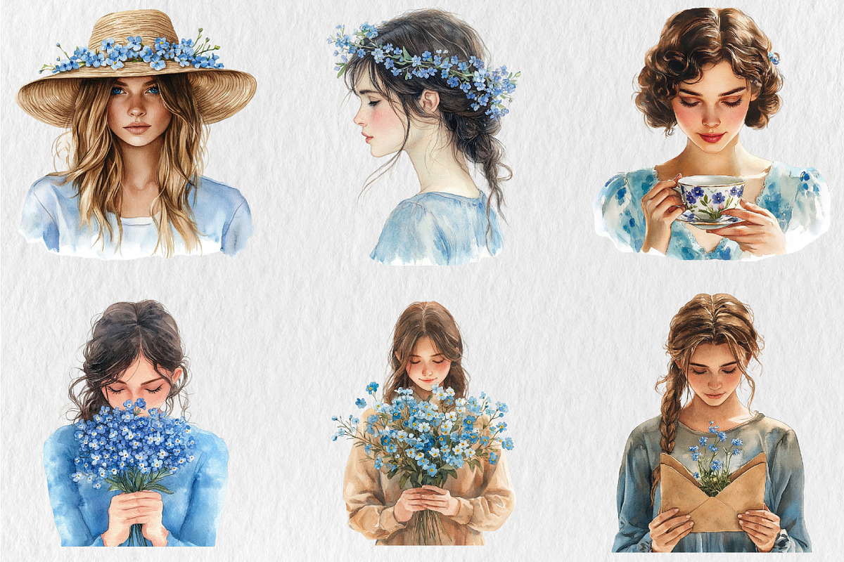 Forget Me Not Watercolor Clipart, a Person Illustration by Rose Art (Photo 2 of 4)