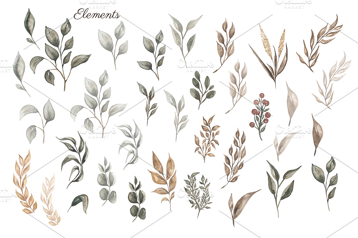 Watercolor Greenery Patterns, a Pattern Graphic by MayaNavits (Photo 6 of 11)