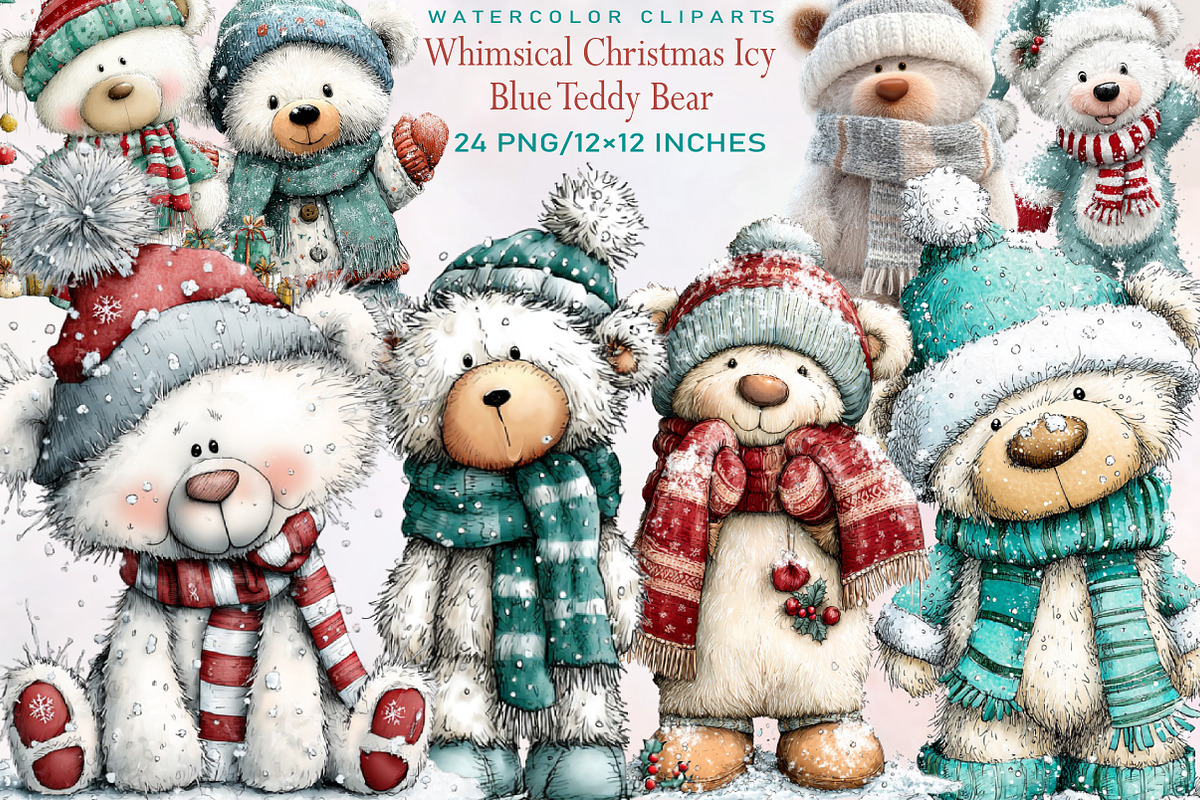 Whimsical Christmas Icy Blue Teddy B, an Illustration by SVGArt (Photo 1 of 8)