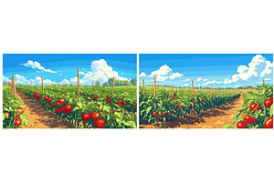 Tomato field. Cartoon farm, a Food Illustration by Stock-Smart-Start