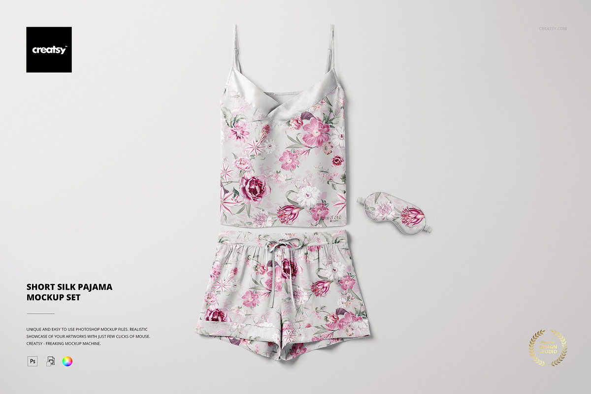 Short Silk Pajama Mockup Set, a Mask Mockup by creatsy5 (Photo 1 of 12)