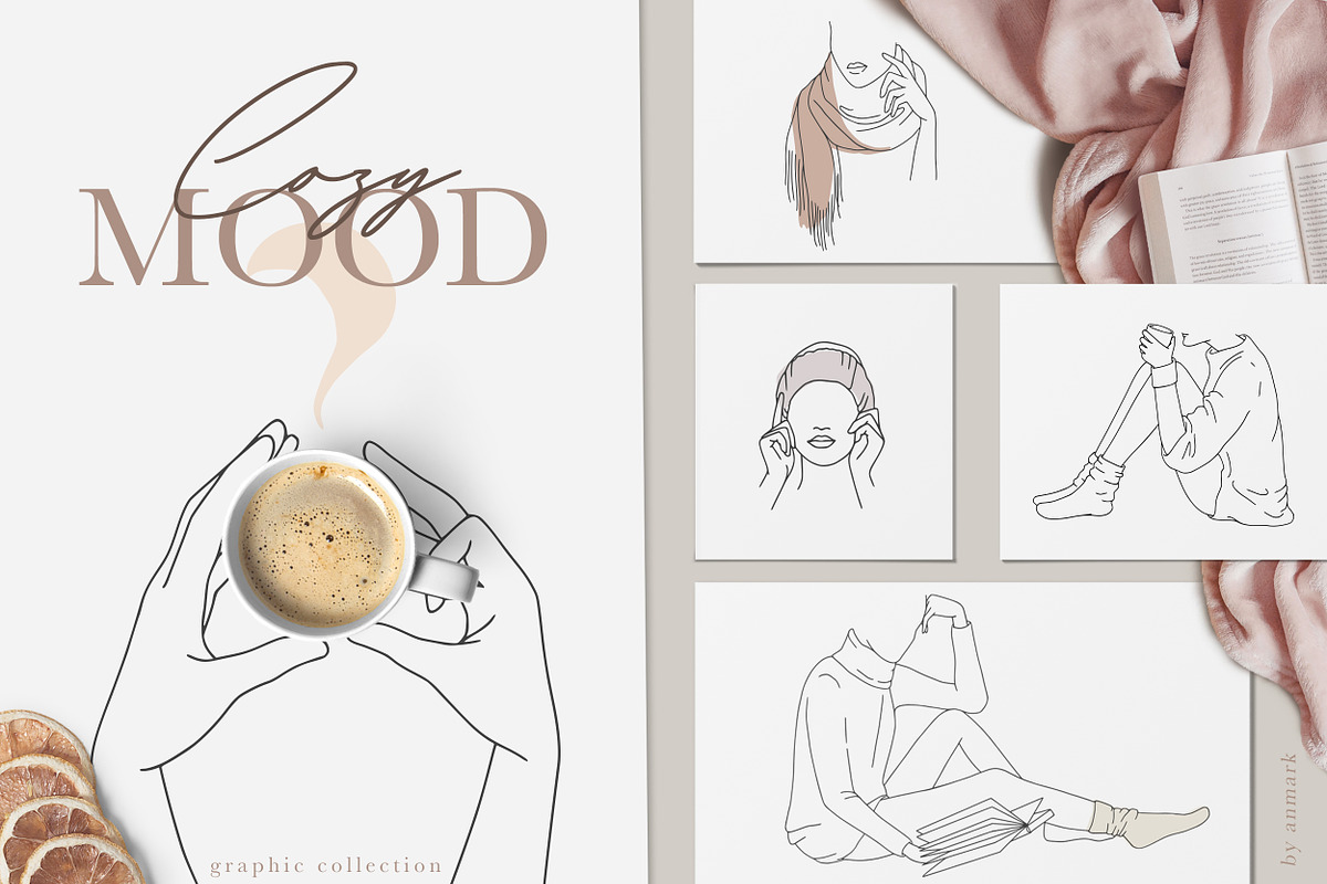 Cozy Mood. Line Art Seasonal Women, a Seasonal Illustration by AnMark (Photo 1 of 10)