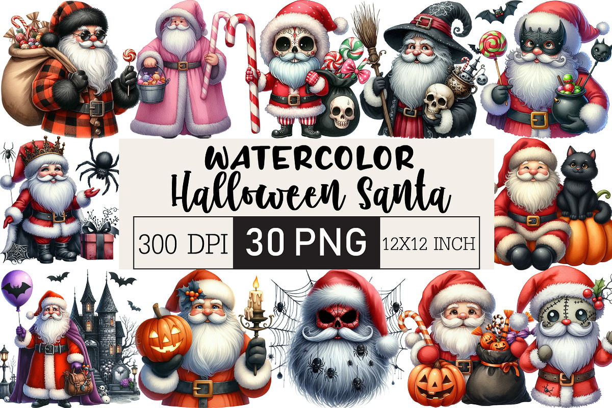 Halloween Santa Clipart, an Illustration by Black Bird Studio (Photo 1 of 6)