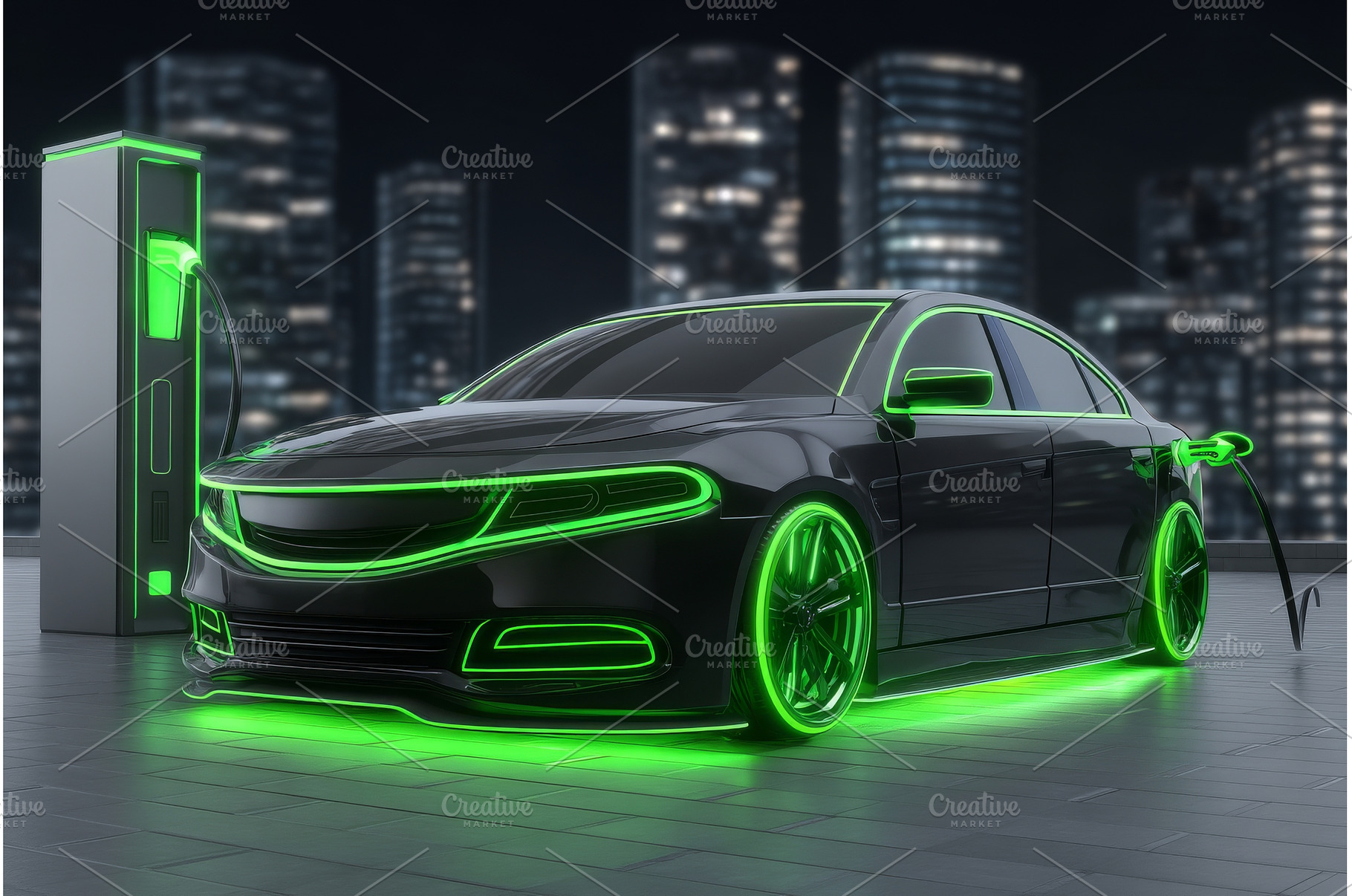 An electric vehicle is plugged into, an Industrial Photo by ZinetroN