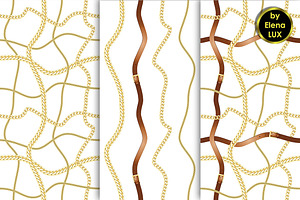 Gold Chains Seamless Pattern Set