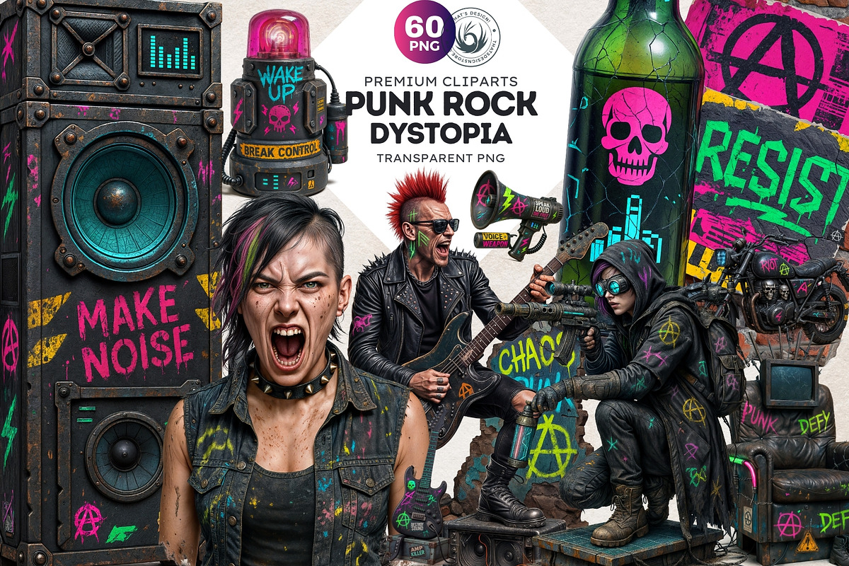 Punk Rock Dystopia PNG Clipart Set, an Illustration by ThatsDesign Art (Photo 1 of 7)