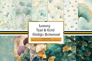 Luxury Teal & Gold Ginkgo Botanical
