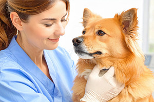 Veterinarian Examining Dog in Bright Clinic, an Animal Photo by Davizro's Market