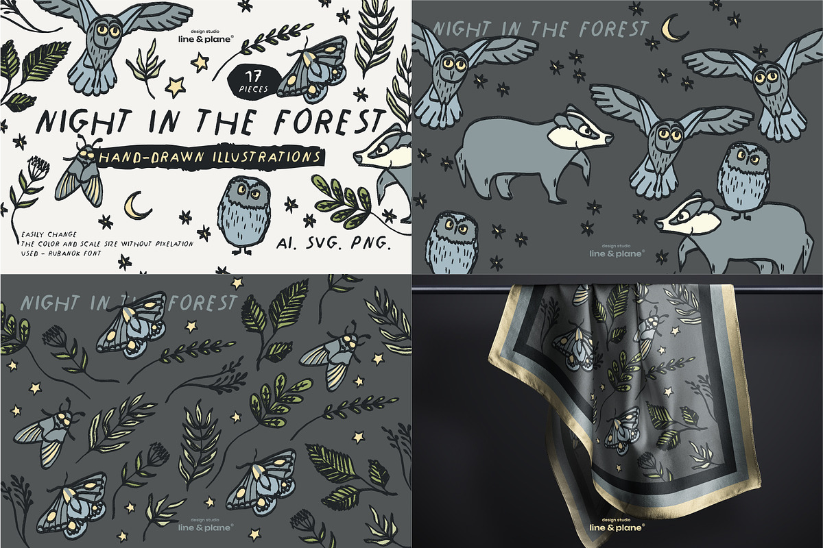 Bundle 8 in 1 - Illustrations & Font, an Animal Illustration by line & plane (Photo 8 of 10)