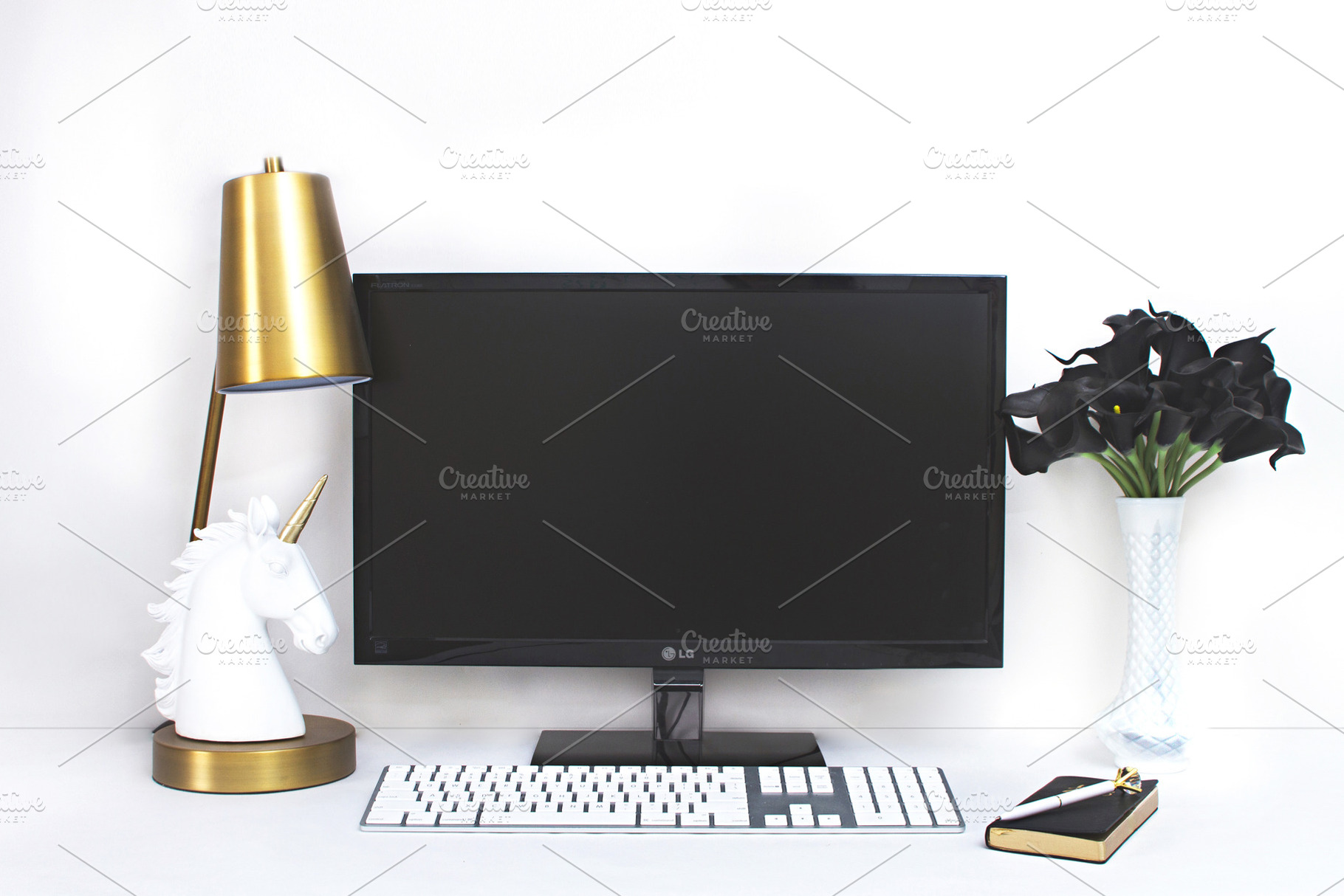 Desktop styled stock with computer containing computer mockup, unicorn, and, a Business Photo by Gorgeous Graphics