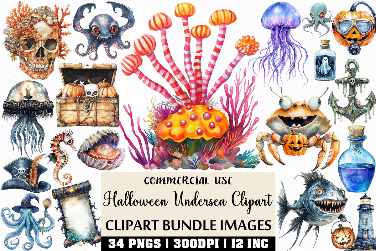 Watercolor Halloween Undersea PNG, an Illustration by Craft Nest (Photo 1 of 6)