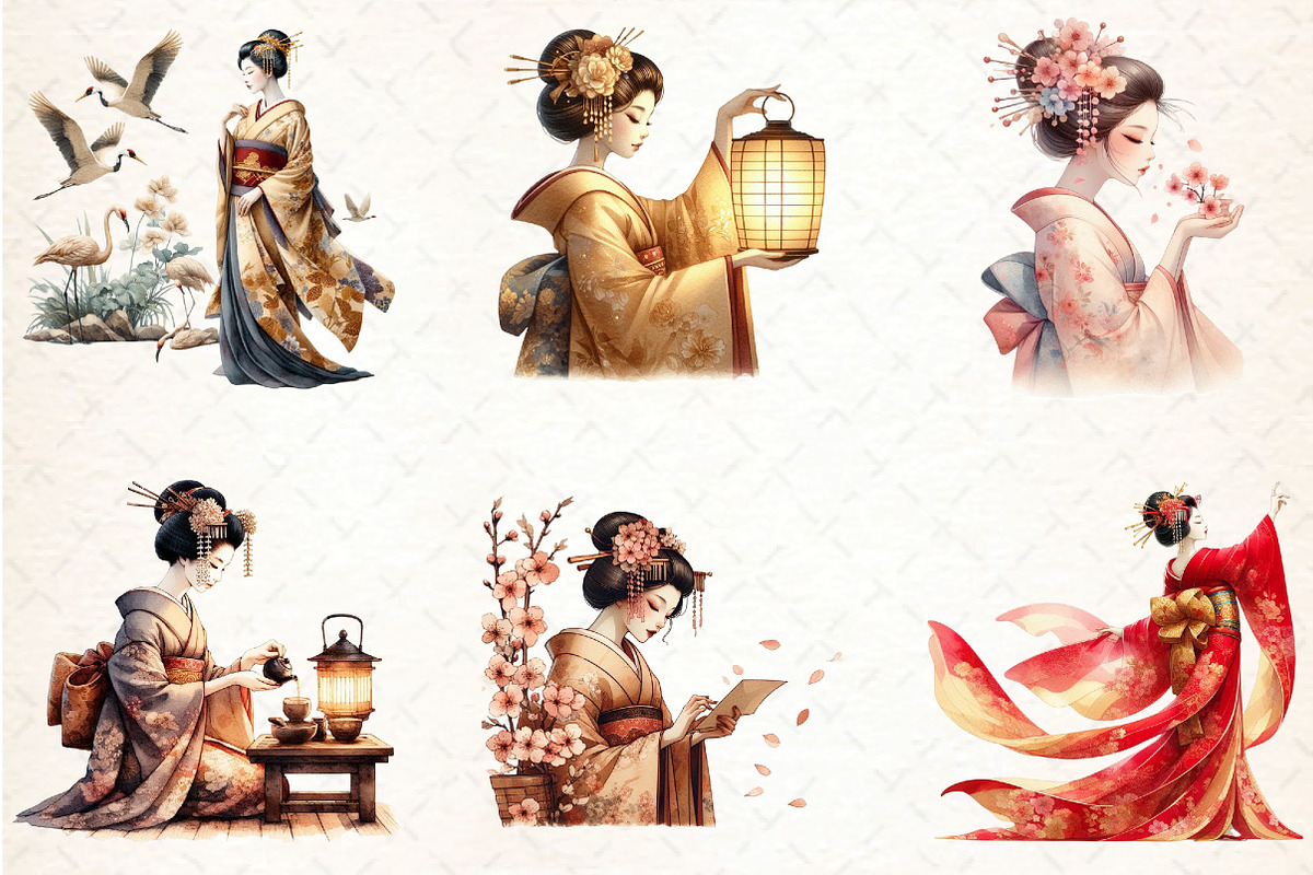 Japanese Geisha Clipart, Asian Beaut, an Illustration by DreamCafeArt (Photo 3 of 7)