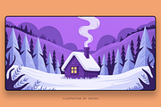 Comfortable Winter Cottage Outdoor, a Seasonal Illustration by Xinyan Studio (Thumbnail 1 of 3)