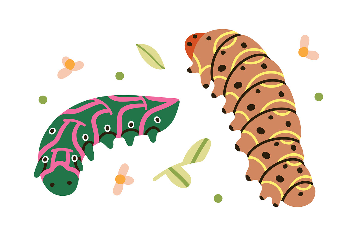 Cute caterpillars, funny larvas set, an Animal Illustration by Good Studio (Photo 8 of 8)