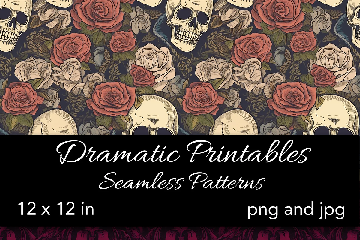 Gothic Skull Digital Paper, a Pattern Graphic by Gingerly Brazen Designs (Photo 2 of 4)