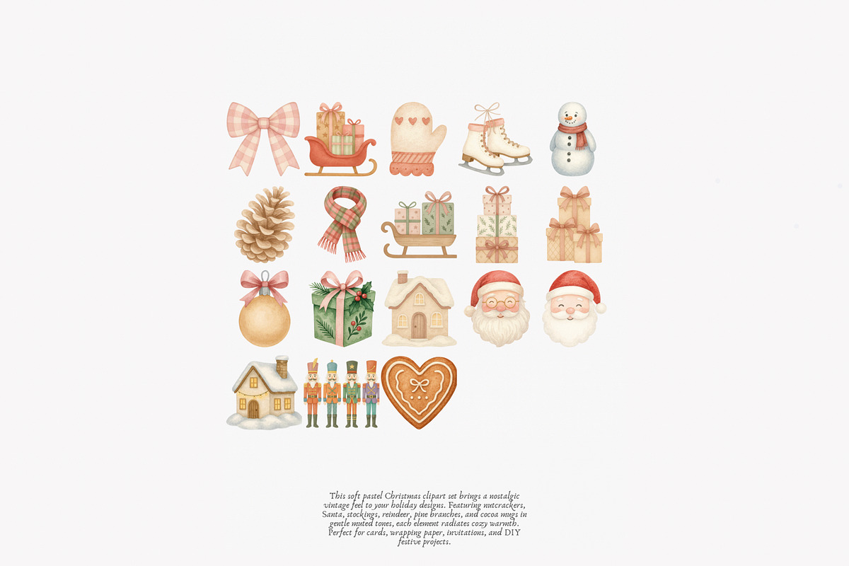 vintage pastel christmas clipart set, a Decorative Illustration by Patishop Art (Photo 9 of 9)