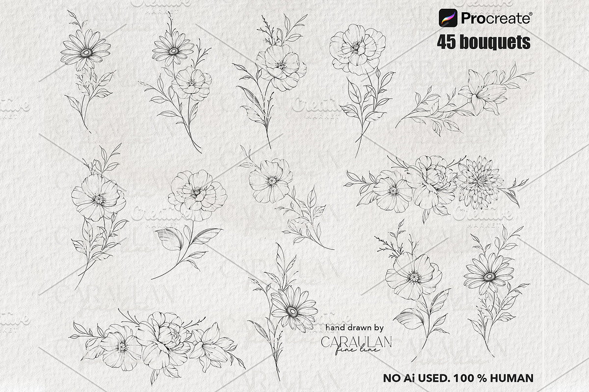 Procreate Stamps: Fine Line Tattoo, a Brush Add-On by CaraulanStore (Photo 2 of 9)