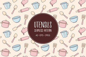 Utensils, cooking accessories patter, an Illustration by Cmeree