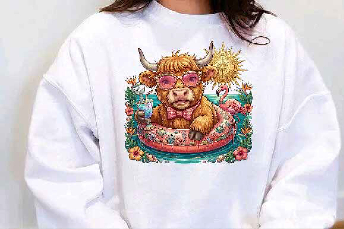 Cute Highland Cow Summer PNG, Funny, an Illustration by Designking (Photo 2 of 4)