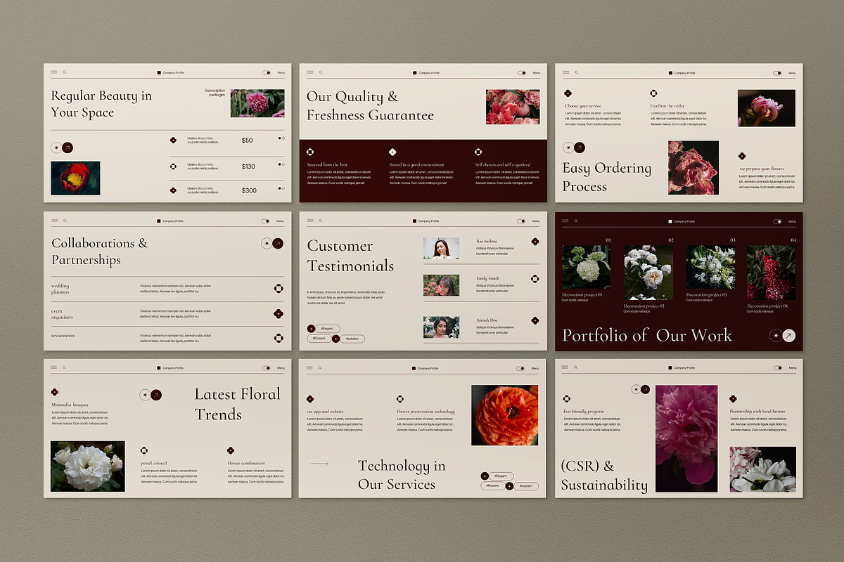 Red Flower Service Google Slide, a Presentation Template by graphicook (Photo 2 of 4)