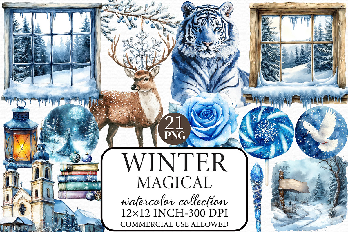 Watercolor Magical Winter Clipart, an Illustration by Libby Wishes (Photo 1 of 7)
