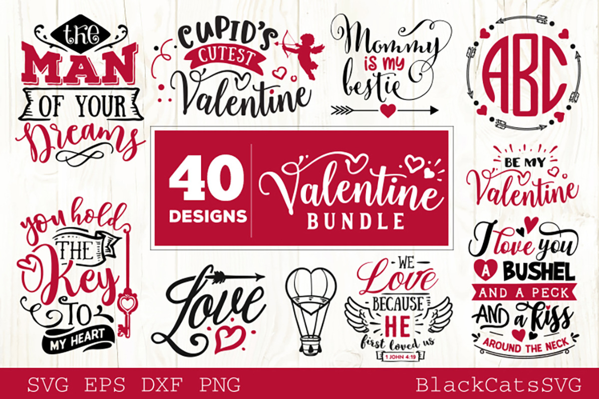 Valentines Day SVG bundle 40 designs, an Illustration by BlackCatsMedia (Photo 3 of 6)