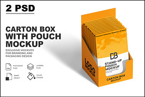 Carton Box With Pouch Mockup