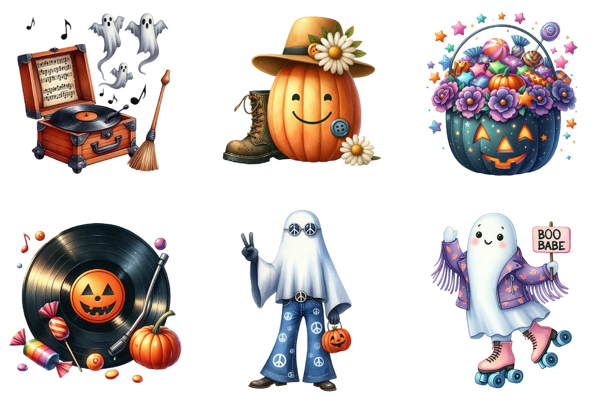 Groovy 70s Halloween Clipart, an Illustration by DreamArtGraphic (Photo 2 of 5)