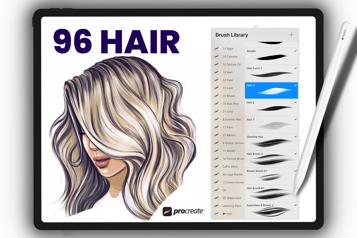 Hairdress brushes | Procreate Hair, a Brush Add-On by Procreate Market