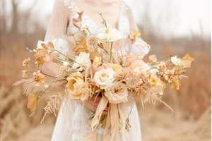 bride holding a wedding bouquet with, a Nature Photo by Sergey Kotenev