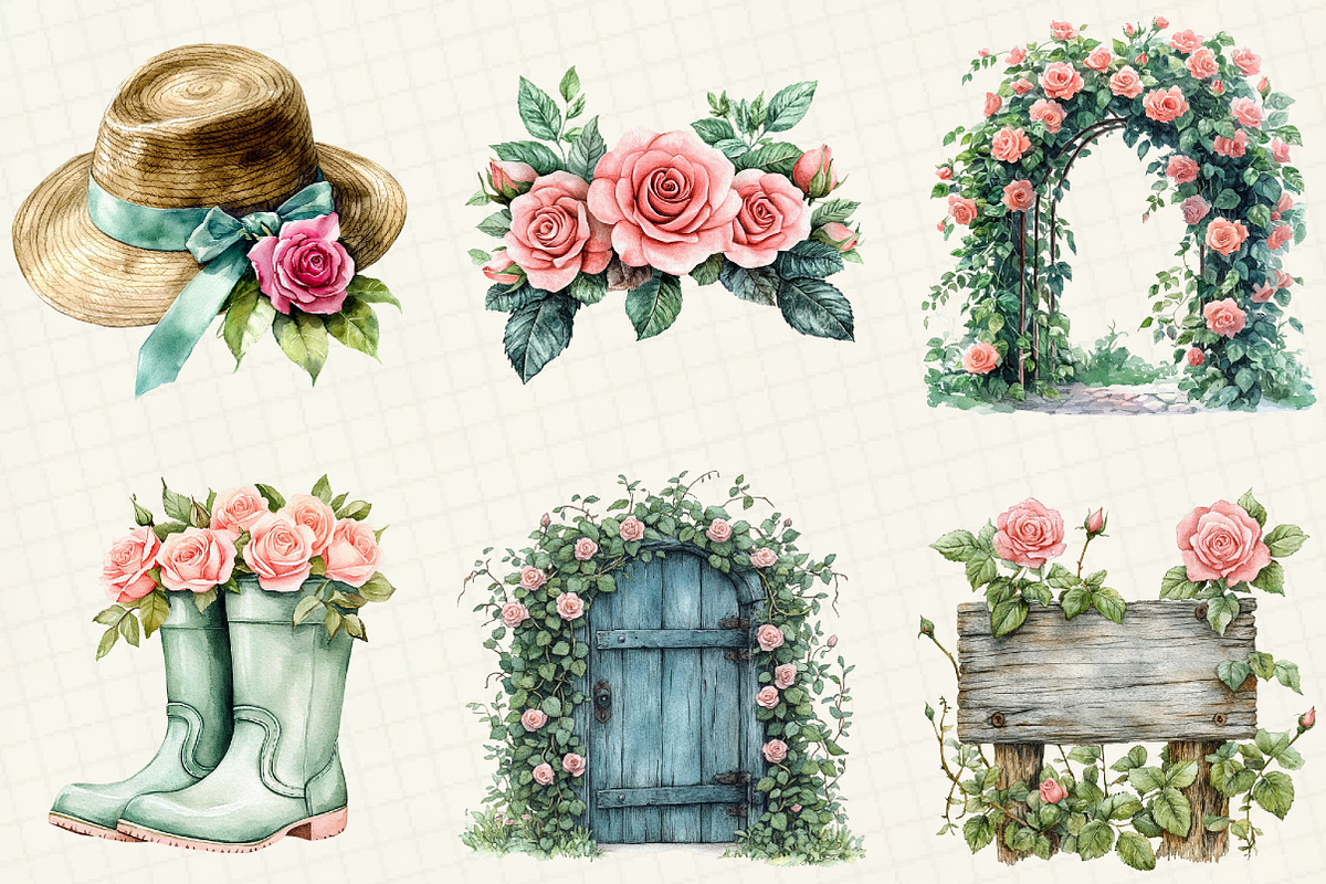 Mint & Pink Rose Garden Sublimation, an Illustration by OK Design (Photo 3 of 5)