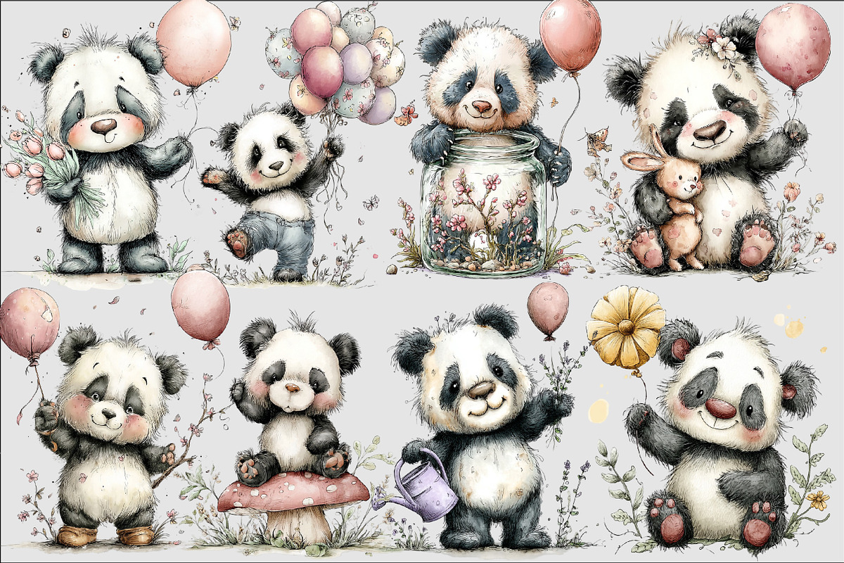 Whimsical Spring Panda Clipart, an Illustration by Design Market (Photo 3 of 5)