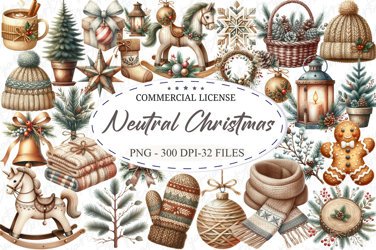 Neutral Rustic Christmas Clipart, an Illustration by designcity5 (Photo 1 of 5)