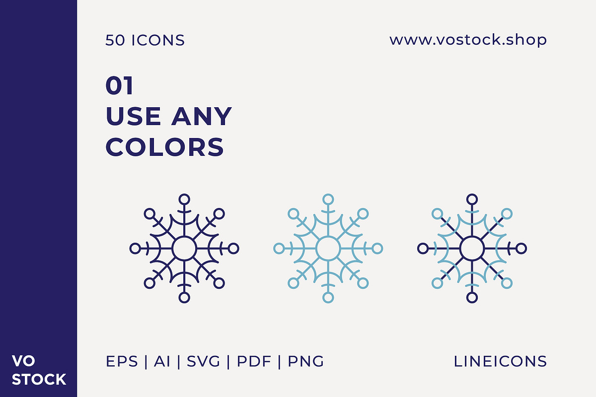 50 Snowflakes Icons, an Outline Icon by vo.stock (Photo 3 of 6)