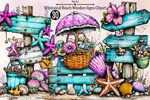 Whimsical Beach Wooden Signs Clipart, an Illustration by SVGArt