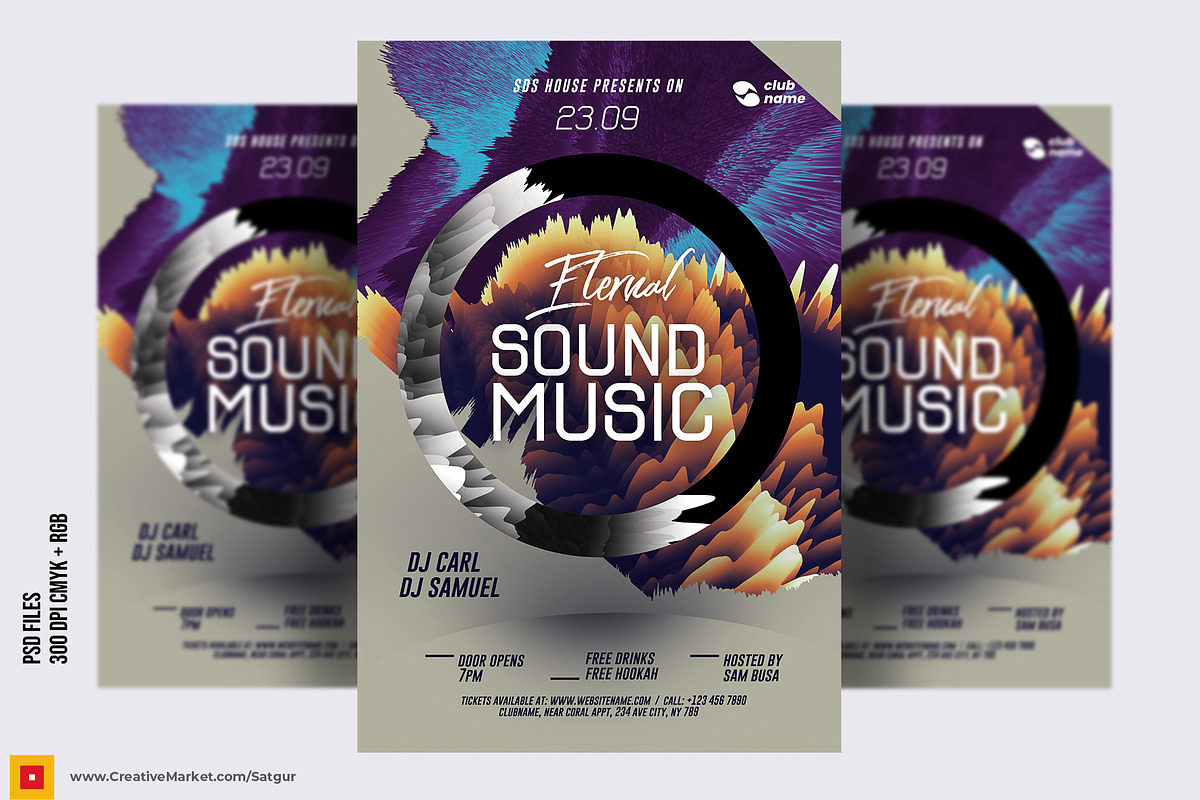3 Abstract NightClub Party Flyers, a Flyer Template by Satgur Graphic Design (Photo 4 of 9)