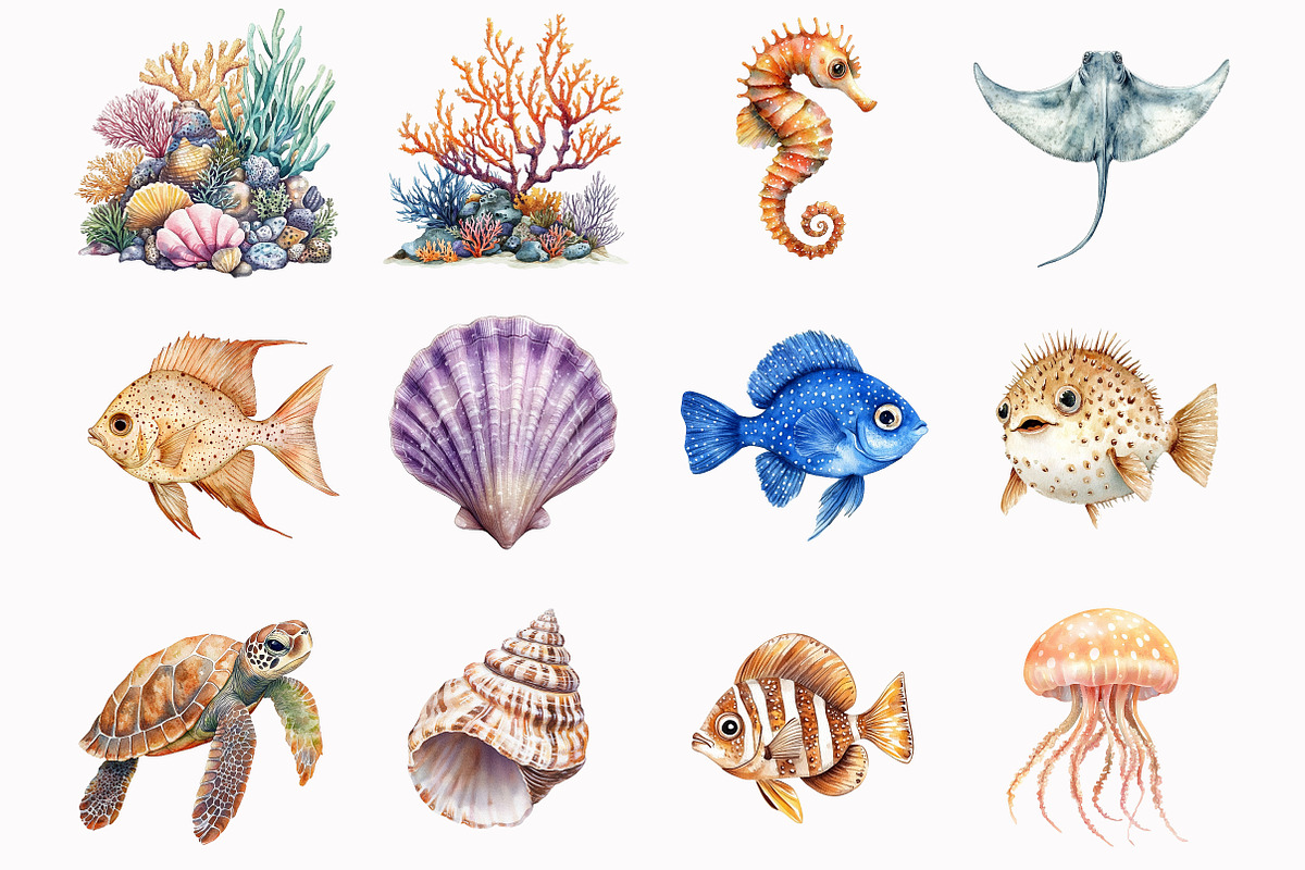 Cute Sea Animals Clipart, an Illustration by Design Market (Photo 2 of 5)