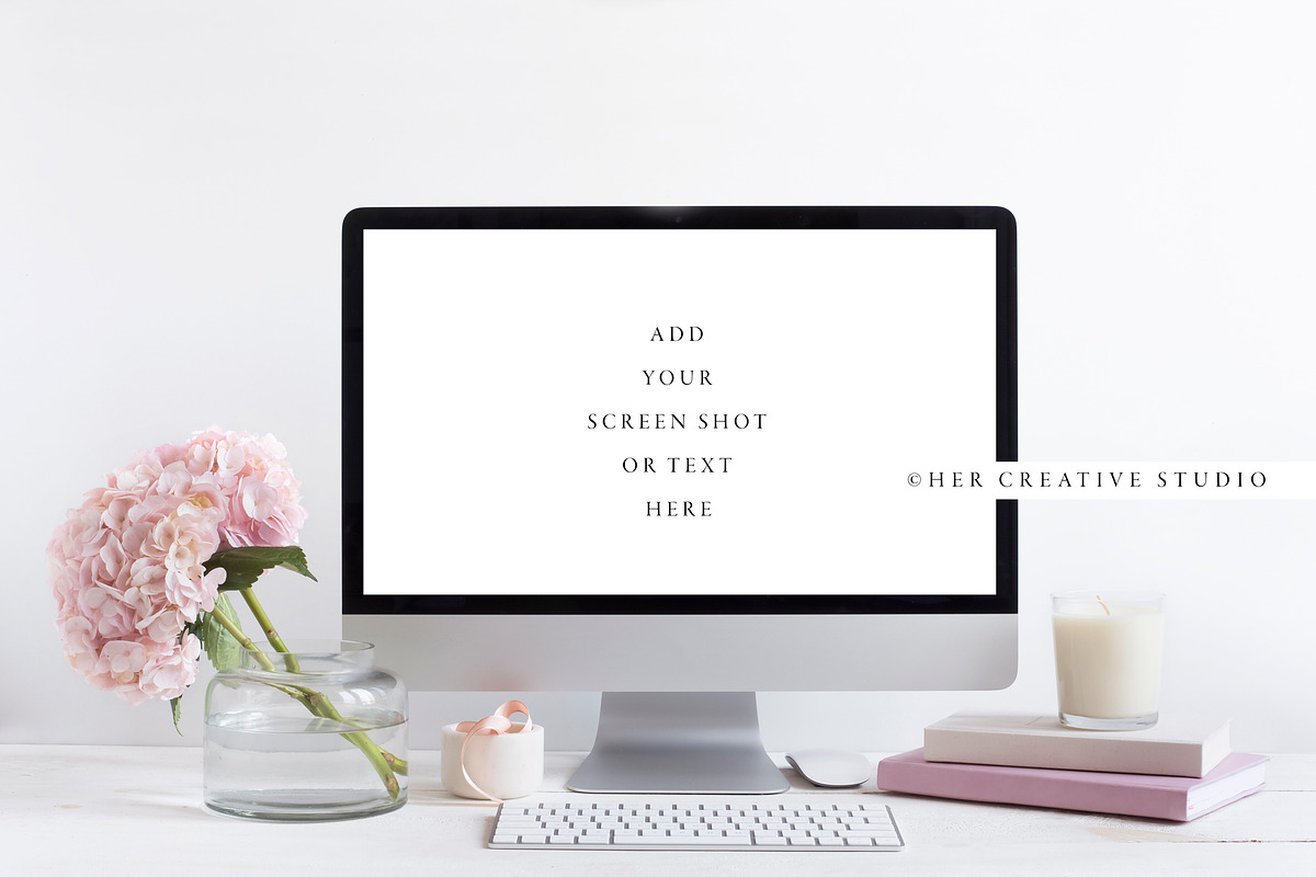 Styled Desktop Mockup, pink & White, a Product Mockup by Her Creative Studio