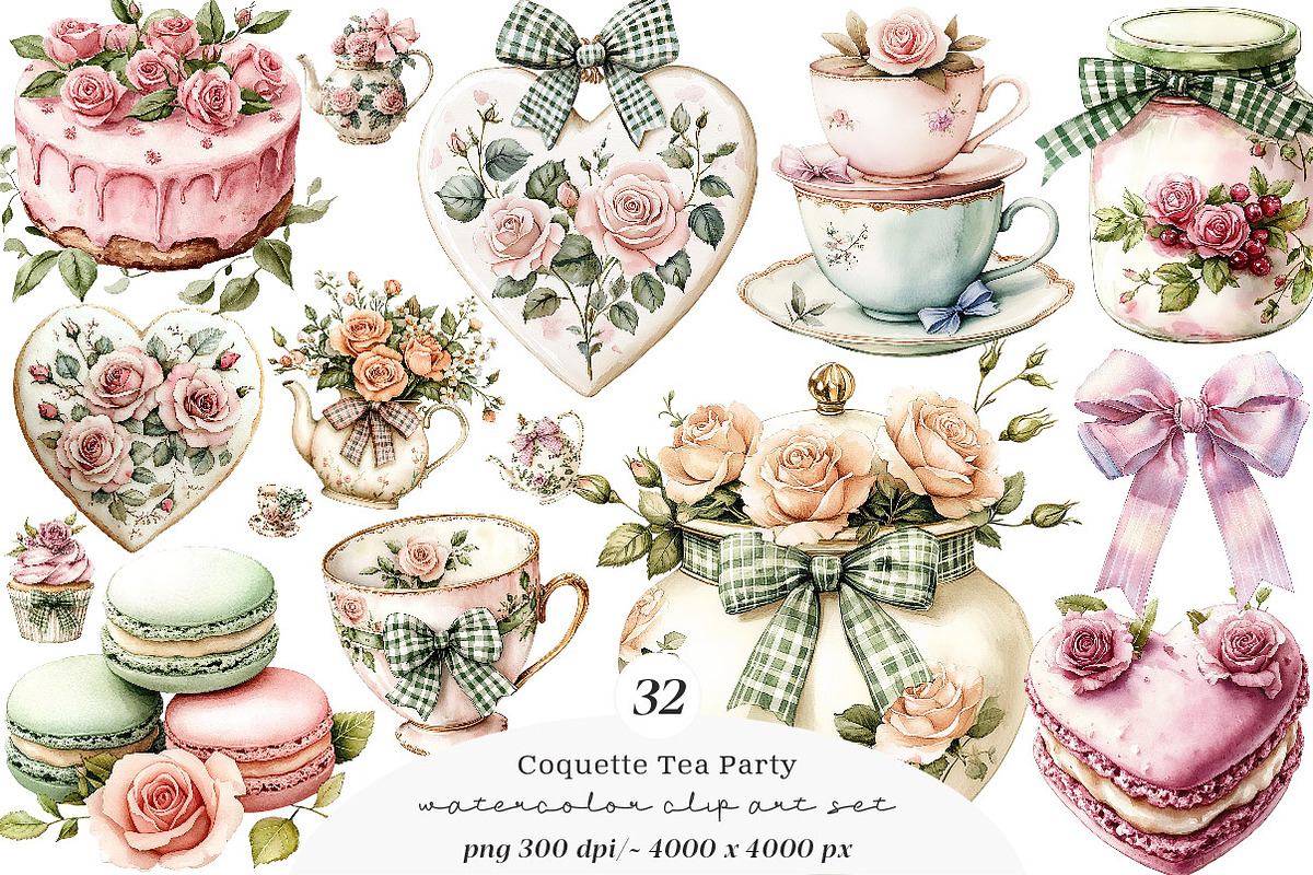 Coquette Tea Party Clipart, a Work Illustration by SinaCreation (Photo 1 of 7)