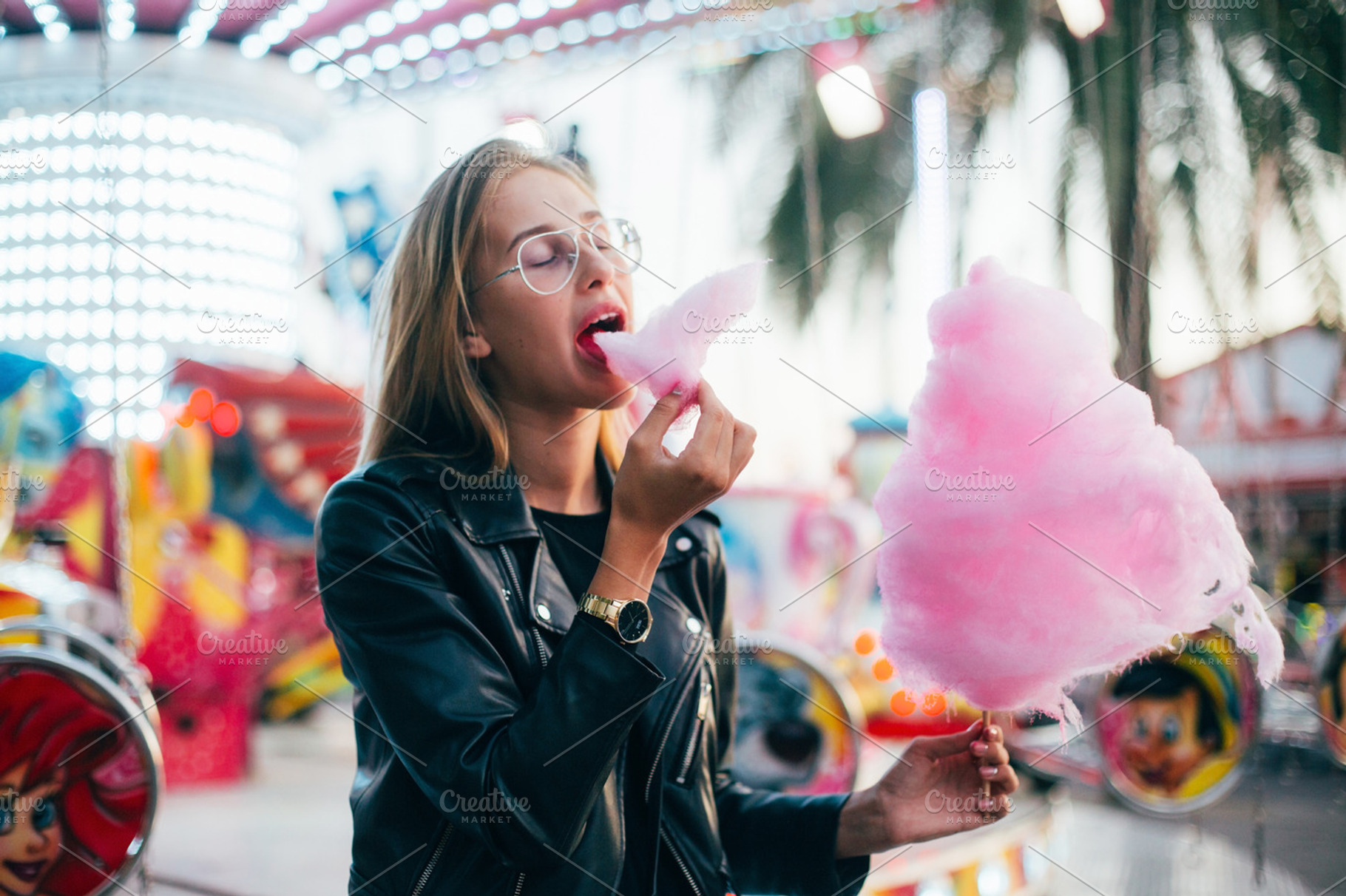 Pretty woman with cotton candy featuring person, summer, and food, a Person Photo by DeRepente