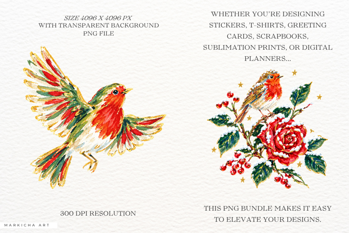 Frosted Christmas Robin Bird Clipart, an Animal Illustration by Markicha Art (Photo 2 of 5)