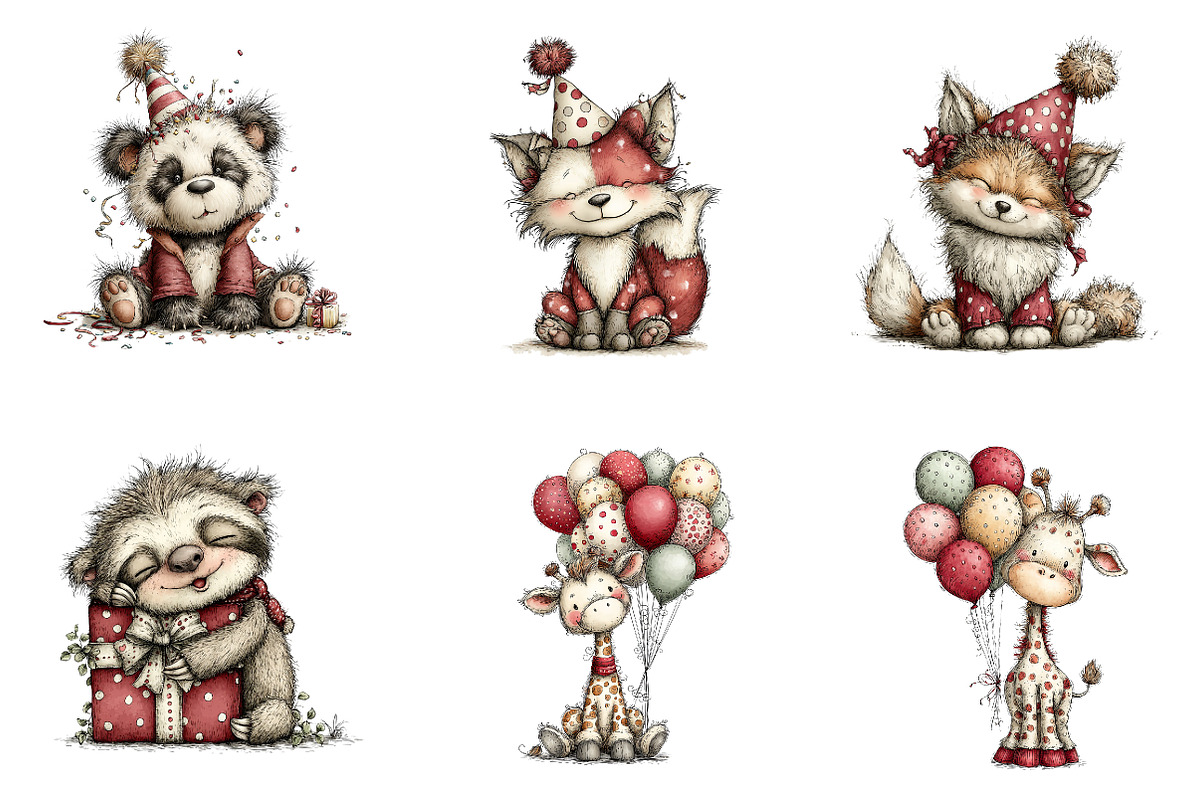 Quirky Birthday Animals Clipart, an Illustration by CreationArt (Photo 4 of 5)
