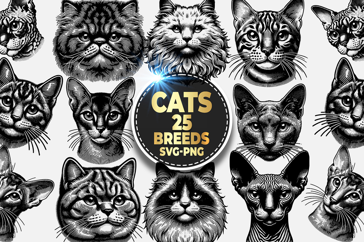 Cat Breeds SVG & PNG Bundle, an Illustration by M9 Design (Photo 1 of 4)
