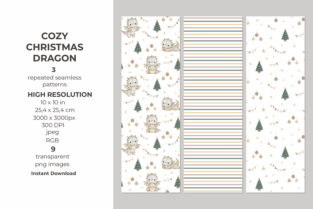 COZY CHRISTMAS DRAGON PATTERNS & PNG, a Pattern Graphic by tetiartline (Photo 2 of 4)