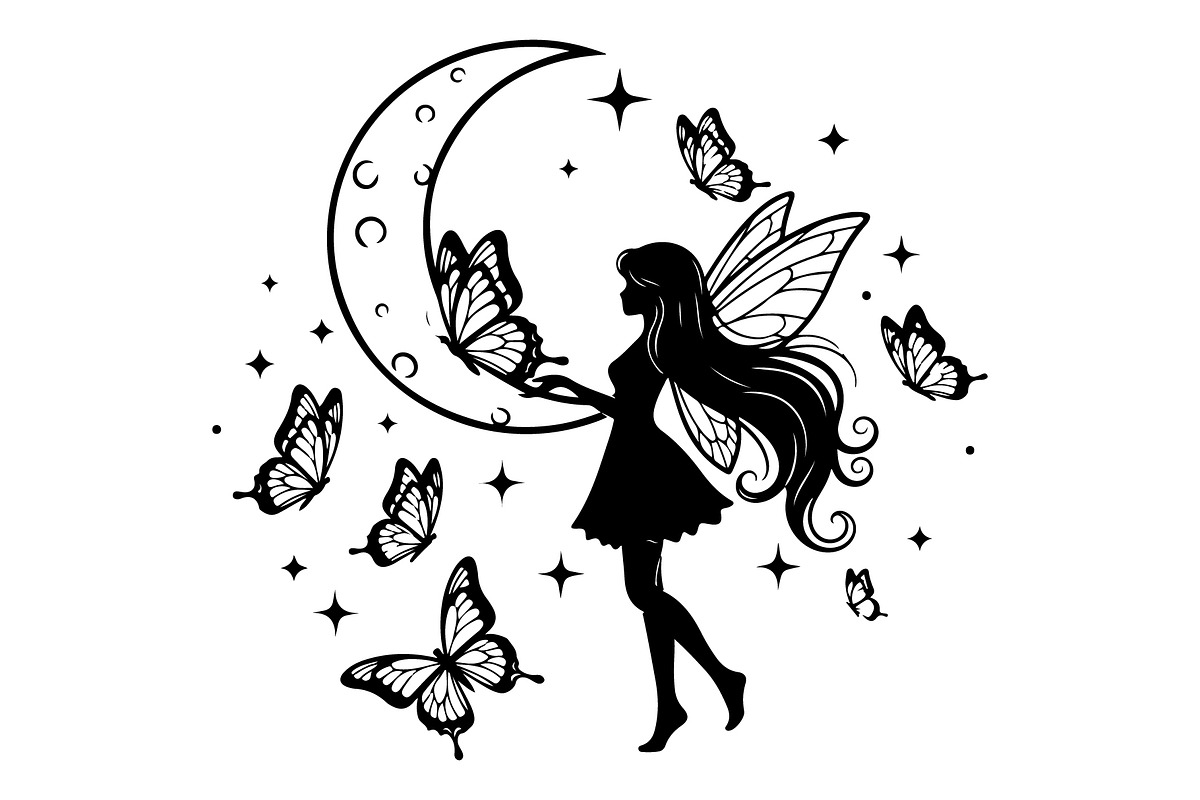 Fairy Moon Butterfly Silhouette, an Object Illustration by Gaye Art (Photo 13 of 31)