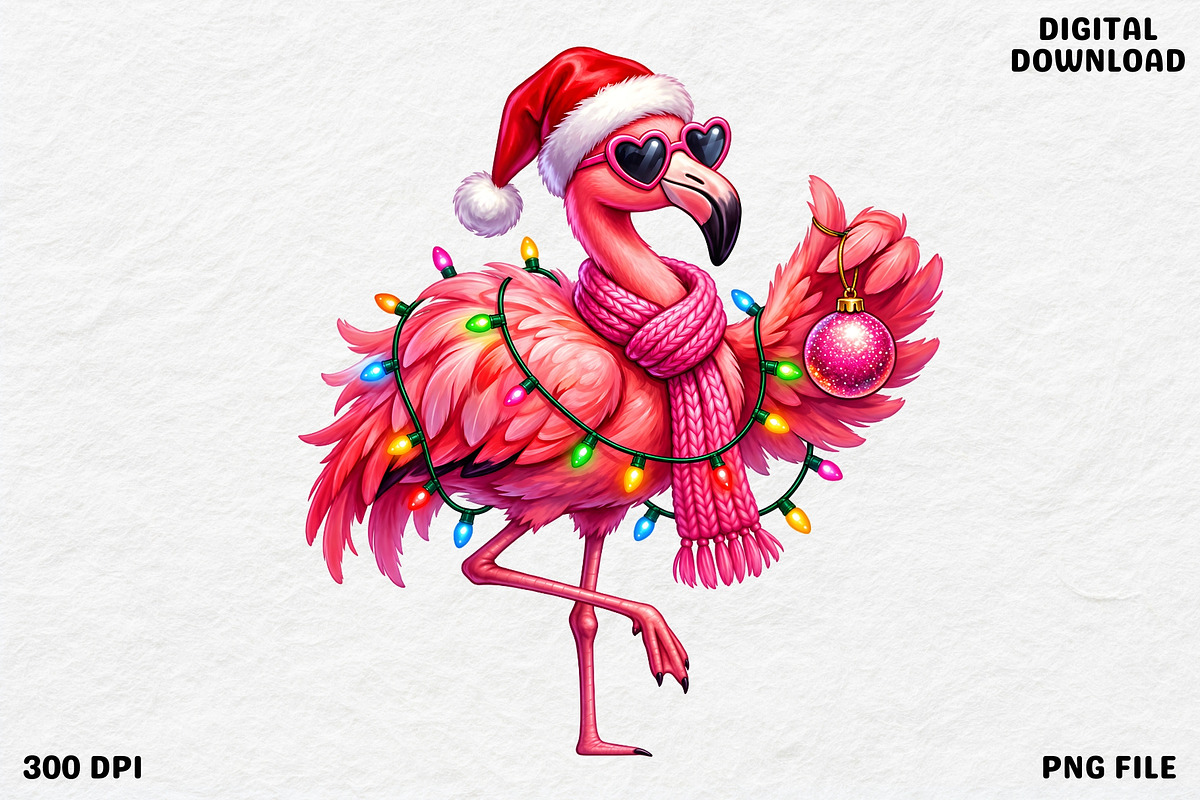 Pink Flamingo Christmas PNG Design, an Object Graphic by Zahyl Studio (Photo 1 of 7)