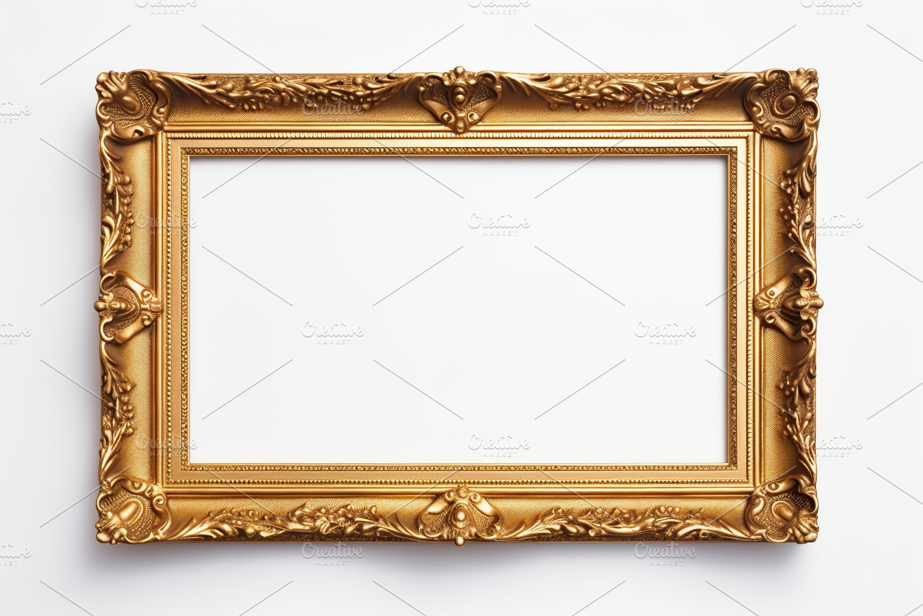 Decorated vintage golden photo frame on white background, a Background Photo by AlyaAnd