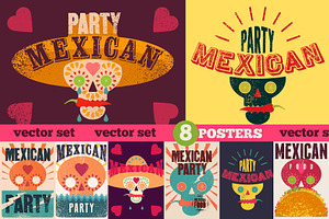 Mexican Party vector poster set., a Food Illustration by PoPaShop